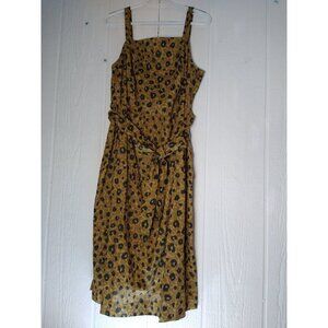 Ava & Viv Tank Dress Womens Plus Sz 1X Leopard Print Midi Sash Linen Cotton NEW